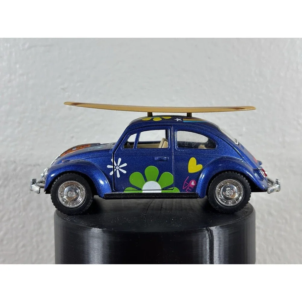 Kinsmart 1967 Blue Diecast Volkswagen Beetle Decal w/Surfboard 1:32 Pullback Car